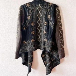 Biya Johnny Was Embroidered Cardigan Duster Size Small Geometric Black Brown